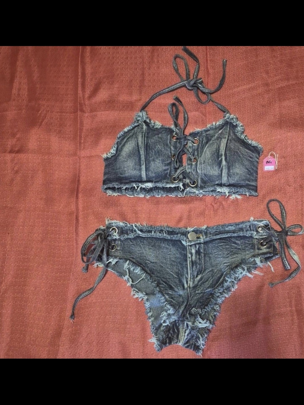 & Other Stories Frayed Lace-Up Denim Bikini - Indigo